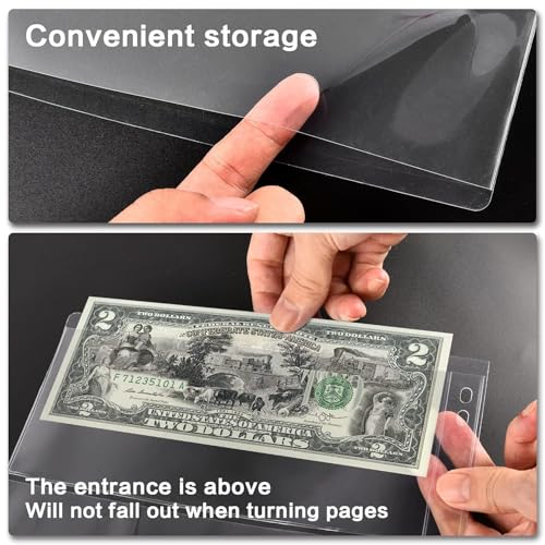 12 Sheets Paper Money Collection Supplies Pages, Currency Collecting Book Album Sleeves, 36 Pocket Money Stamp Page Holders for Standard 9-Hole Coin Collector Binder, 3 Pockets/Sheet