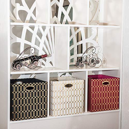 Posprica Storage Bins, Storage Cubes, 11×11 Fabric Drawers Organizer Basket Boxes Containers (11×11×11/4pcs, Cream/gold geometry Pattern)