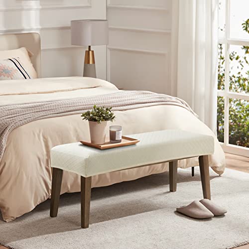 YISUN Waterproof Bench Covers for Dining Room, Stretch Jacquard Bench Slipcover Anti-Dust Removable Washable Chair Seat Slipcovers Protector (Beige)