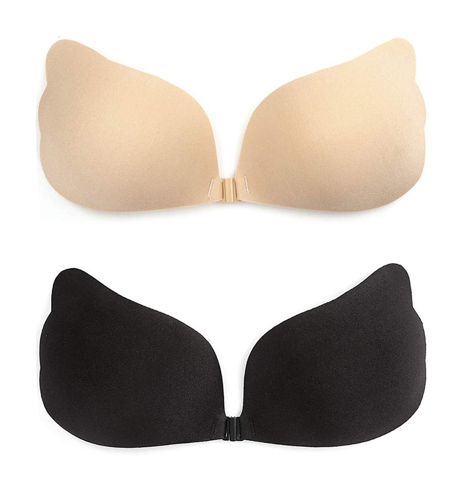 Uplife 2 Pairs Adhesive Invisible Bra Strapless Plunge Push up Silicone Bra Reusable Sticky Magic Bra for Women, B Cup