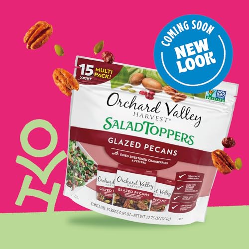 Orchard Valley Harvest Salad Toppers Glazed Pecans with Cranberries and Pepitas, 0.85 Ounce Bags (Pack of 15), Salad Toppings, Non-GMO, No Artificial Ingredients