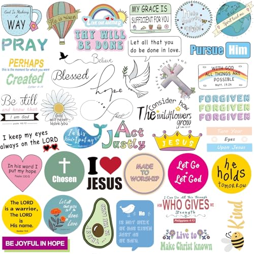 200Pcs Inspirational Christian Stickers for Water Bottles Laptop, Vinyl Waterproof Bible Verse Stickers, Jesus Faith Stickers for Journaling, Religious Christian Easter Gifts for Kids Women
