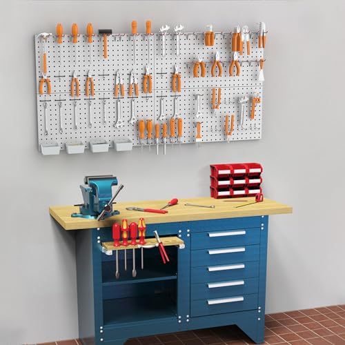 WALMANN Metal Pegboard Kit with Accessories for Wall Garage Tools Pegboard Storage System for Garage, Workbench, Shed Modular Peg Board Organizer Board with Hooks(Black)