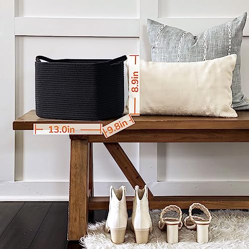 INDRESSME Black Shoe Basket for Entryway, Rope Basket for Clothes, Towels, Small Laundry Basket, Shelf Basket for Bathroom, 13 x 10 x 9 inches