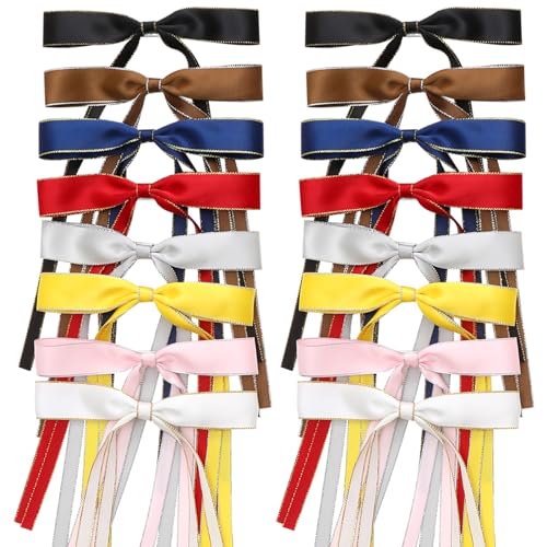 WORTL 10 PCS Satin Hair Accessories: Double Hair Ribbon Ponytail Holders, Metal Hair Clips and Bows for Women and Girls in Black and White