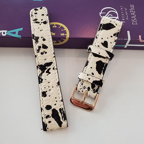 DSAAplus Furry Cow Leather Band For Samsung Galaxy Watch 6 5 40mm 44mm/ Galaxy Watch 5 Pro 45mm Band Galaxy Watch 4 40mm 44mm/ Active 2 40mm 44mm Bands 20mm Watch Strap (rose gold buckle)