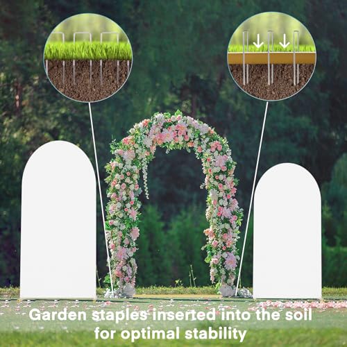 MYSWEETY Set of 3 Metal Arch Backdrop Stand and Cover Set, 4FT/5FT/6FT Wedding Arch Frame, Gold Arch Stand for Birthday, Party, Baby Shower, Ceremony Decor(White)
