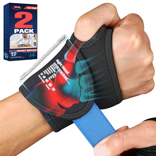 FEATOL 2 Pack Wrist Wraps for Pain, Carpal Tunnel, Tendonitis, Wrist Support for Work Men and Women, Adjustable Wrist Support Brace Right & Left Hand, Daily Wrist Protector Small