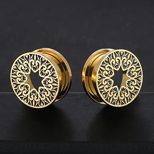 Earblity 2PCS 8mm/0g Gold Rustic Ear Gauges for Stretched Earlobes Basic Ear Plugs Tunnels Hypoallergenic 316 Stainless Steel Ear Body Piercing Jewelry for Women Men