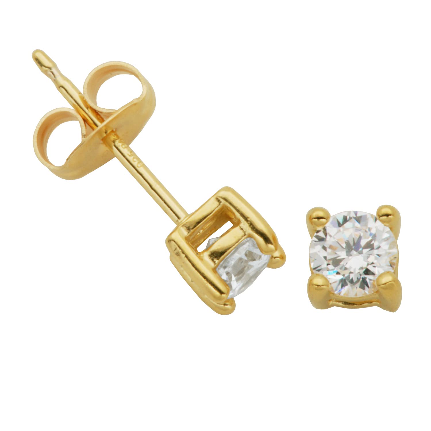 Amazon Essentials Yellow Gold Plated Sterling Silver Round Cut Cubic Zirconia Stud Earrings (4mm)