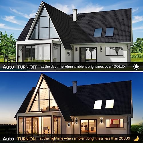 HIHUOS Dusk to Dawn Outdoor Wall Lights - Modern Exterior Lights for House - Up Down Sconce Wall Light Fixture - Waterproof Aluminum Porch Lights Outside Wall Mount for Garage (2 Pack)