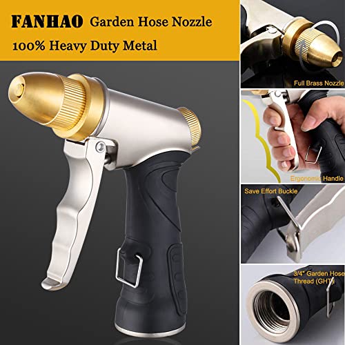 FANHAO Garden Hose Nozzle, 100% Heavy Duty Metal Water Hose Nozzle Sprayer with 7 Spray Patterns, High Pressure Hand Sprayer with Ergonomic Handle for Watering Plants & Lawns, Washing Cars & Pets