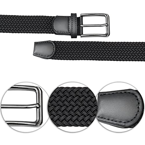 Chasyatzi Golf Belts for Men, 2 Pack Strong Elastic Boys Casual Equestrian Sport 1.34 Inches Braided Belt, 41 Inches,Black