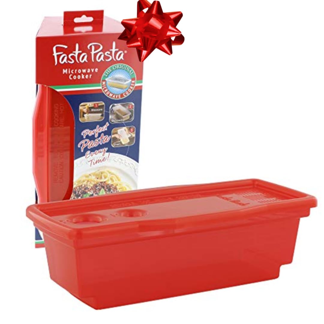 Microwave Pasta Cooker, Uncoated- The Original Fasta Pasta (Red)- Quickly Cooks up to 4 Servings- No Mess, Sticking or Waiting For Boil- Perfect Al Dente Pasta Every Time- For Dorms, Small Kitchens, or Offices