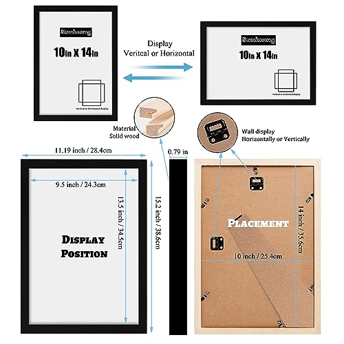 10x14 inch Wood Picture Frames for Wall Hanging,Diamond Painting Frames Rectangle Baby Scan Picture Frame for Family Walls Decoration,Anniversary,Wedding,Christmas,Halloween,Shower,Certificate (Black)