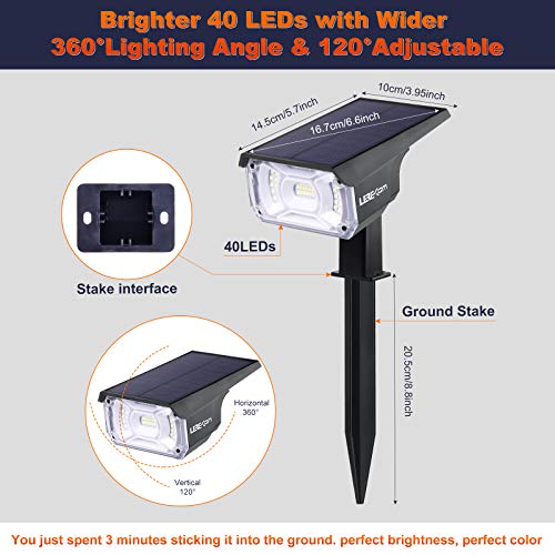 LEREKAM 40 LEDs Spotlights,IP65 Waterproof Solar Powered Landscape Spotlights 2-in-1 Wall Light, Outdoor Landscaping Lights Auto On/Off for Yard Garden 2Pack Warm-White