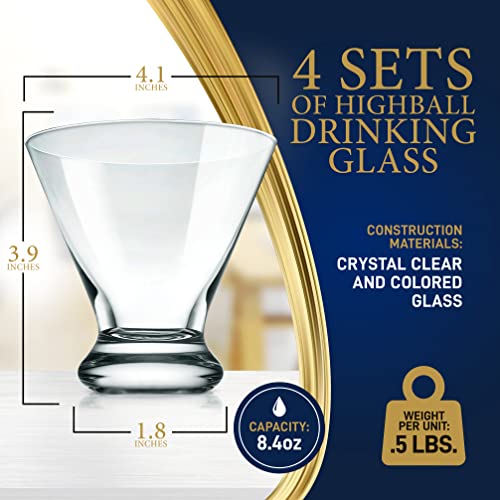 NutriChef 8.4oz Clear Martini Glasses - Set of 2 Heavy Base Hand Blown Elegant Stemless Cocktail Glassware for Whiskey, Scotch, Wine, Liquor, Gin & Mixed Drinks, Dishwasher Safe,