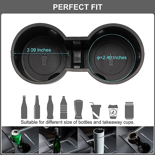 Edulnke Cup Holder Insert for Tesla Model Y 2023, Upgraded Cup Holder Insert Compatible with Tesla Model 3 Model Y 2023 2022 2021, Leakproof Silicone Center Console Cup Holder, 1PCS (Black)
