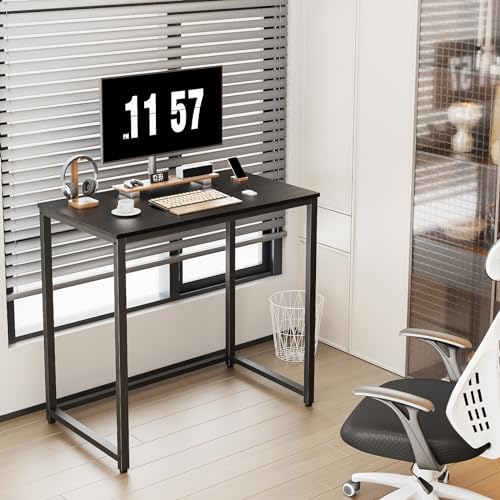 SINPAID Computer Desk 40 inches with 2-Tier Shelves Sturdy Home Office Desk with Large Storage Space Modern Gaming Desk Study Writing Laptop Table, Black Desk