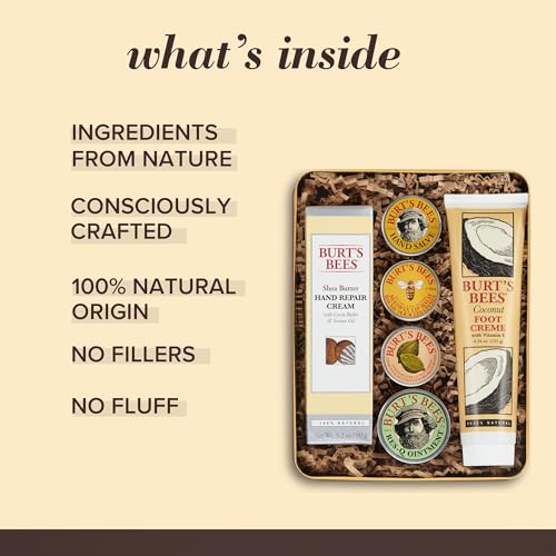 Burt's Bees Christmas Gifts, 6 Stocking Stuffers Products, Timeless Minis Kit - Original Beeswax Lip Balm, Coconut Foot Cream, Milk Honey Body Lotion, Deep Cleansing Cream, Res-Q Ointment & Hand Salve