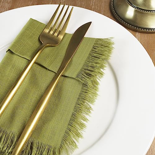 Dololoo Handmade Cloth Napkins with Fringe, 18 x 18 Inches 100% Cotton Thick Table Napkins, Set of 4 Rustic Fringe Washable Dinner Napkins for Wedding, Christmas, Party and Dinner - Beige