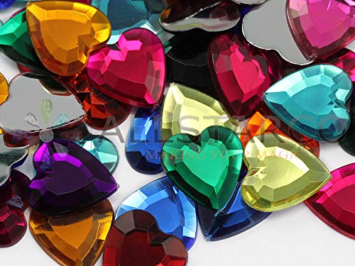Allstarco 15mm Flat Back Heart Acrylic Rhinestones Plastic Gems Plastic Costume Jewels Embelishments - 40 Pieces (Orange Hyacinth)