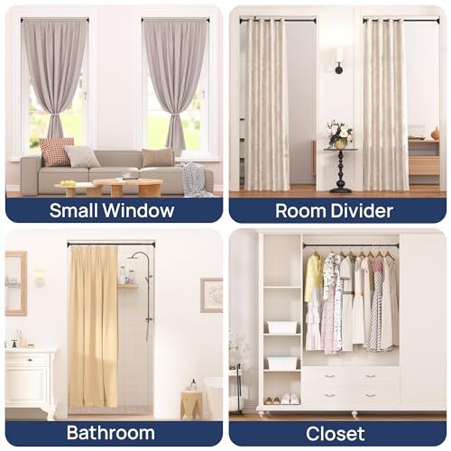 ENJOYBASICS 2 Pack Adjustable Spring Tension Curtain Rod 32 to 66 Inches, Stainless Steel Matte Black Shower Rod No Drilling, 7/8" Tension Rod for Window, Bathroom, Closet, Room Divider