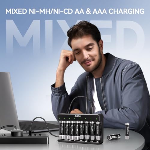 RayHom AA AAA Battery Charger 2-Pack - 8 Bay Smart Individual Charger for Ni-MH Ni-CD Rechargeable Batteries