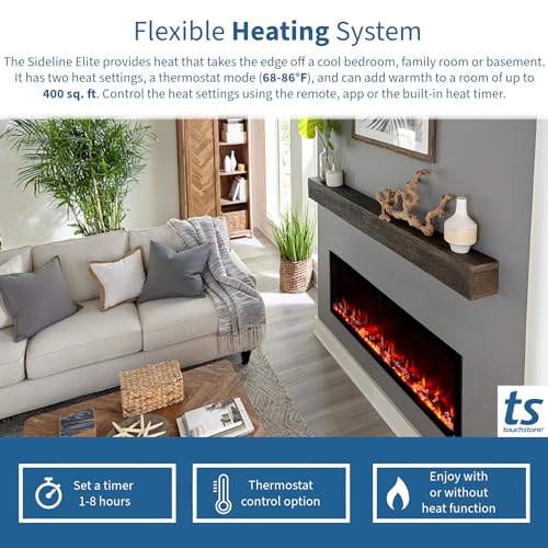 Touchstone Forte Elite Smart WiFi-Enabled Electric Fireplace - 40" Wide/26.6" Tall - in-Wall Recessed - 60 Color Combinations - 1,500W Heater - Log, Crystals & Driftwood - 80052