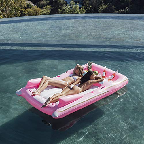 FUNBOY Giant Inflatable Luxury Pink Retro Convertible Classic Sports Car Pool Float, Two Cupholders for Summer Pool Parties and Entertainment