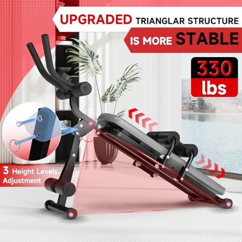 Bigzzia Ab Machine, Ab Workout Equipment Machine for Stomach Workout Foldable Abdominal Trainer for Home Gym Adjustable Ab Exercise Bench Crunch Machine for Core Abdomen, Black