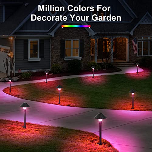 XMCOSY+ Low Voltage Smart Pathway Lights with APP Control, Adjustable Warm White & RGB, Compatible with Alexa, 12V 6W Outdoor Mushroom Lights for Garden Path Lawn (6 Pack)
