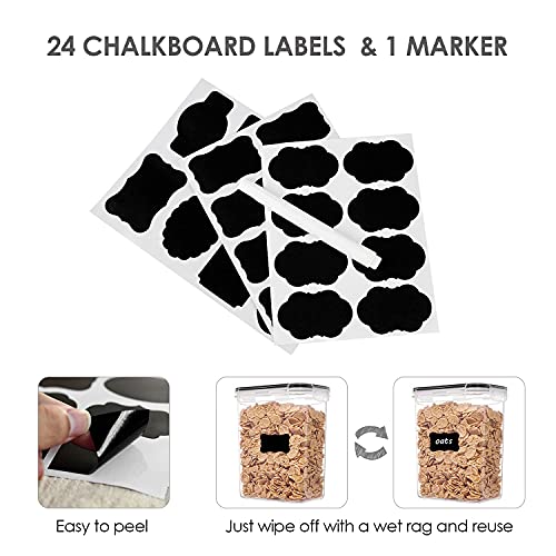 Airtight Food Storage Containers with Lids, Vtopmart 24 pcs Plastic Kitchen and Pantry Organization Canisters for Cereal, Dry Food, Flour and Sugar, BPA Free, Includes 24 Labels,Black