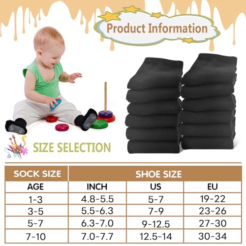 HYCLES Toddler Non Slip Grip Socks 12 Pairs Baby Boy/Girl High Ankle Sticky Slipper Floor Skid Socks For 5-7T Boy Kids