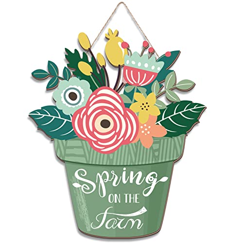 Yookeer Hello Spring Decorations for Home Spring Welcome Wreaths Sign for Front Door for Home Hanging Sign(Spring on the Farm Style)