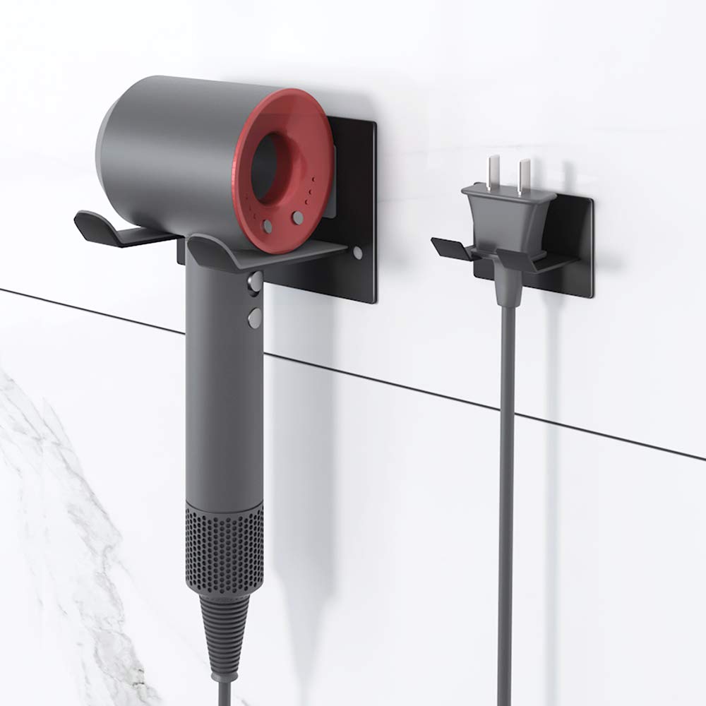XIGOO Self Adhesive Hair Dryer Holder Wall Mounted - Adhesive Bathroom Hair Blow Dryer Rack Organizer Compatible with Supersonic Hair Dryers (Black)