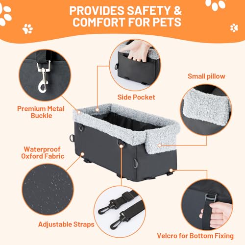 UNICITII Dog Car Seat for Small Dog, Raised Dog Booster Seat with Metal Frame, Dog Car Booster Seat Puppy Car Seat for Pets Small Dogs Cats