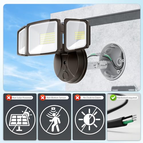 Onforu 2 Pack 60W Flood Lights Outdoor, 6000LM LED Floodlights Switch Controlled, IP65 Waterproof Exterior Lighting Fixture with 3 Adjustable Heads, 6500K Security Light for Eave Garage Yard