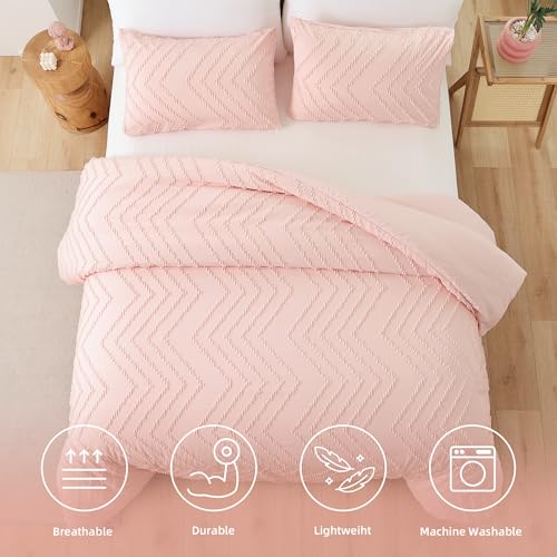 YIRDDEO Pink Twin Size Comforter Set 2Pcs, Boho Farmhouse Blush Twin Size Bedding Set, Vertical Tufted Twin Bed Set, Lightweight Neutral Twin Bedroom Set (1 Comforter 1 Pillowcase)