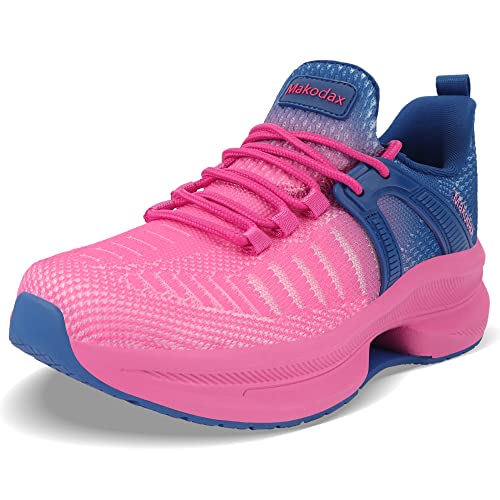 Makodax Womens Running Shoes Mesh Breathable Sneakers Lightweight Fashion Sports Athletic Walking Shoes,Blue Pink,US 5.5