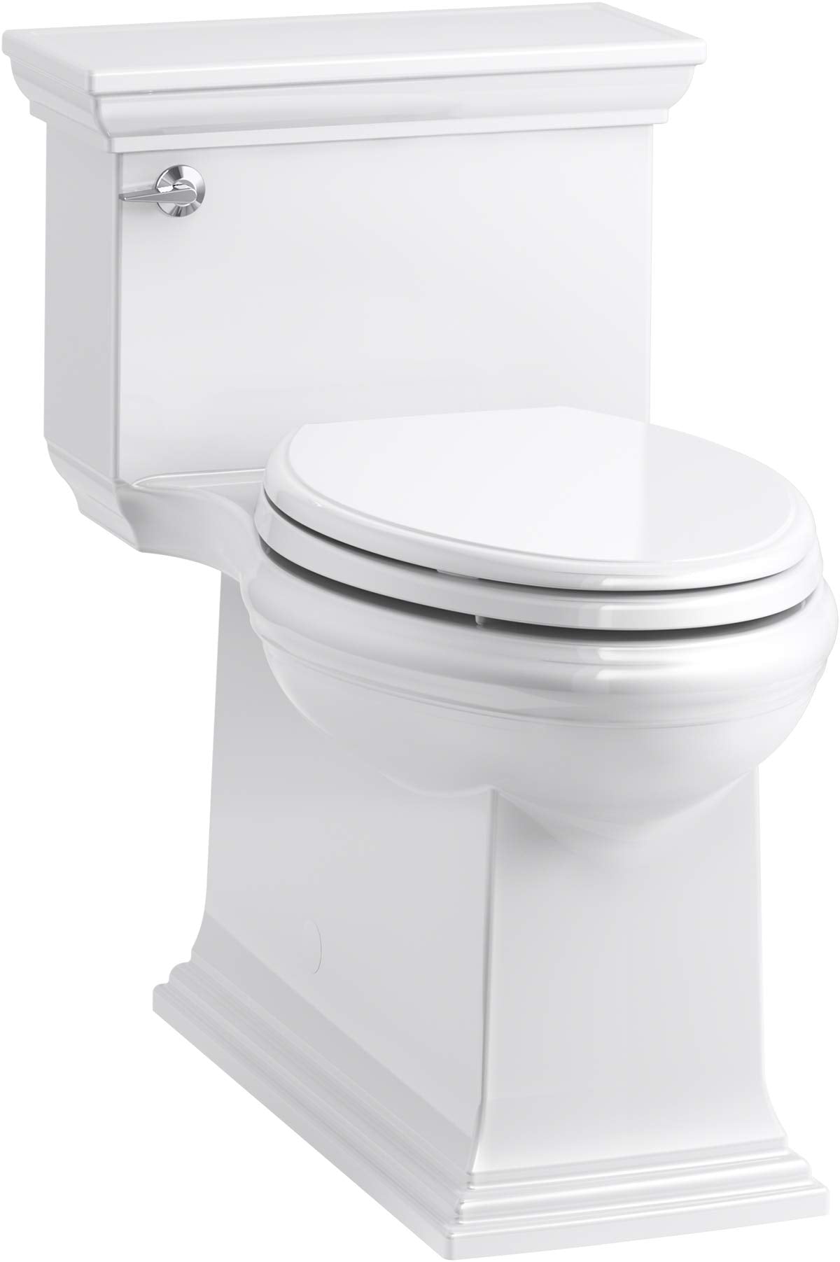 KOHLER K-6428-0 Memoirs Stately Comfort Height Skirted One-Piece Compact Elongated 1.28 GPF Toilet with AquaPiston Flush Technology and Left-Hand Trip Lever, White