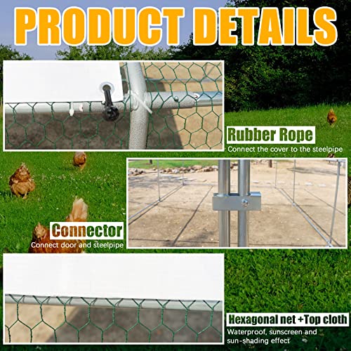 NUGRIART Large Metal Chicken Coop Walk-in Poultry Cage Hen Duck Run House with Waterproof & Anti-UV Cover Galvanized Rabbits Habitat Spire Shaped Cage for Outdoor Yard Farm Use