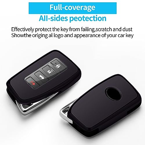Autophone Compatible with Lexus Key Fob Cover with Keychain Soft TPU 360 Degree Protection Key Shell Case for RX ES GS LS NX RS GX LX RC LC Smart Key-Black