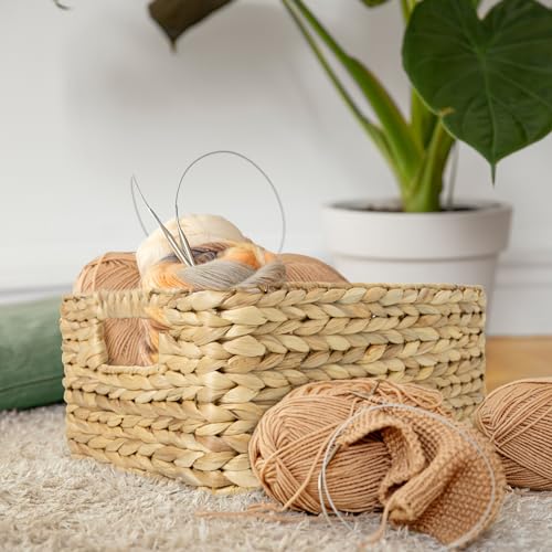 HOMESTEAD Water Hyacinth Storage Baskets, Long Narrow Rectangular Wicker Baskets for Bedroom, Living Room, Bathroom, Shelves - Set of 3
