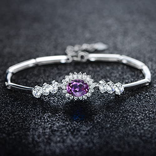 JIANGXIN 16+4cm Princess Diana Royal Engagement Dark Purple Amethyst Diamond CZ 925 Sterling Silver Bracelet Platinum Plated Fine Women Jewelry
