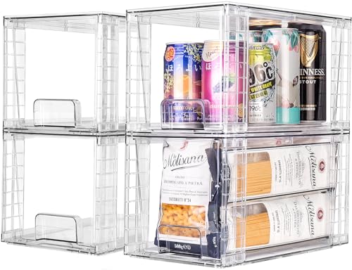 Zero Zoo 1Pack Large Stackable Kitchen Storage Drawers, Clear Foods Organizer Bins with Handles, Easily Assemble for Bathroom, Kitchen, Pantry, Cabinet, Closet(XL-Down Handle)