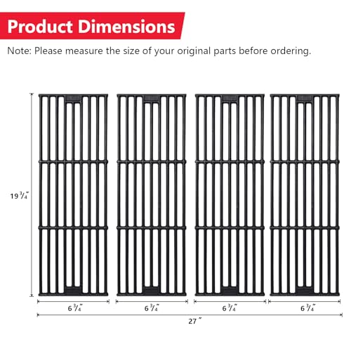 FlameDuty Cooking Grates Replacement Parts for Chargriller Gas Grill 2121,2123, 2222, 2828, 3001, 3030, 3725, 4000, 5050, 5252, 5650,9020,King Griller 3008, 5252,19 3/4" x 6 3/4" Each, 3 Pack