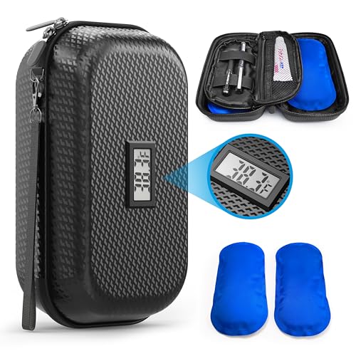 CASAZEN Insulin Cooler Travel Case TSA Approved, Refrigerated Medicine Travel Case with Temperature Display, Diabetes Travel Case with Wrist Strap & 2 Reusable Ice Packs, Gift For Daily and Trip