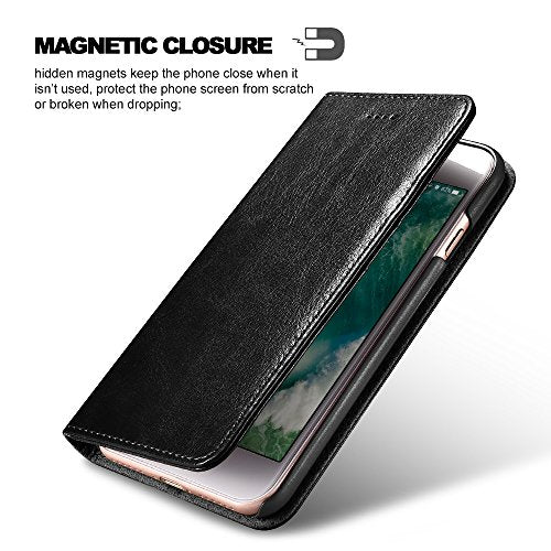 7, 8, SE 2nd/SE 3rd Case, ICARERCASE Leather Wallet Magneitc Case with Stand and 3 Credit Slots for 7/8/SE 2020/SE 2022 4.7 inch (Black)