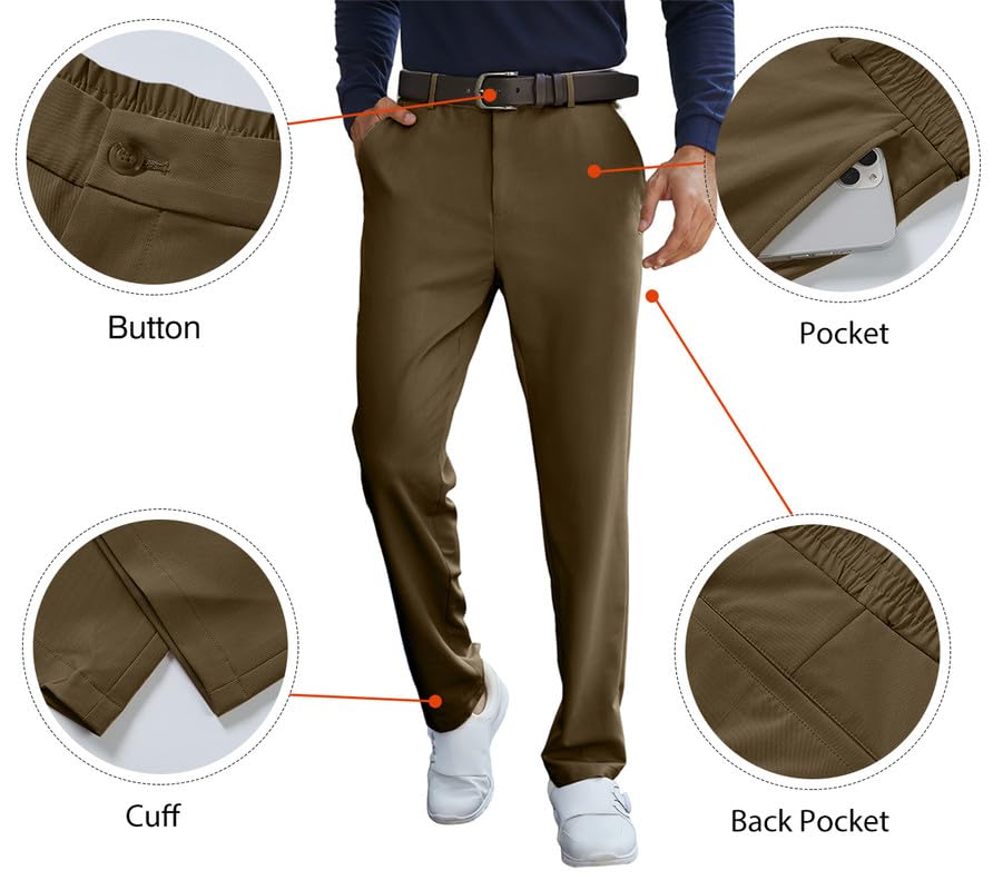 JMIERR Mens Golf Pants Slim Fit Stretch Dress Pants Running Travel Casual Pants for Men with Pockets Dark Brown